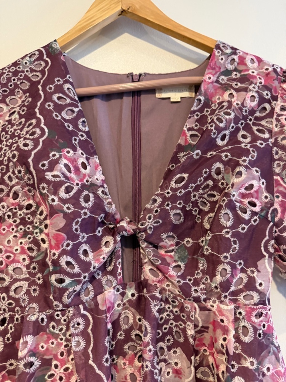 Altar'd State Lace Purple Mini Dress Size Small floral lined - Picture 7 of 14
